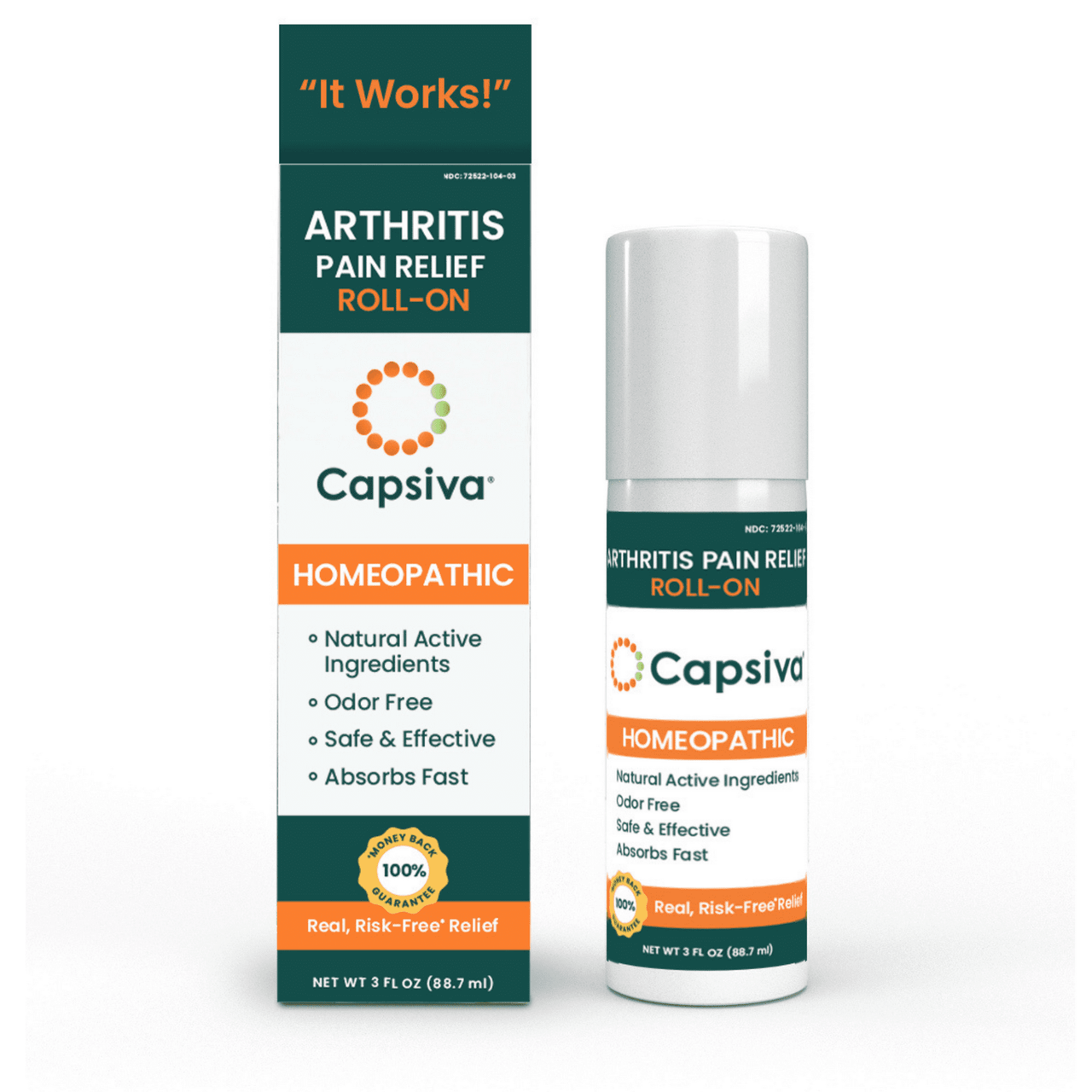 Capsiva Roll on Arthritis Pain Relieving Gel, Homeopathic over the Counter, 3 Oz